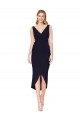 Sleeveless High Neck Stretch Crepe Dark Navy Knee Length High Low Evening Gown / Prom Dress / Bridesmaid Dress Adelaide