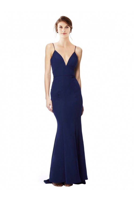 Sleeveless High Neck Stretch Crepe Navy Blue Long Formal Dress / Bridesmaid Dress Adelaide