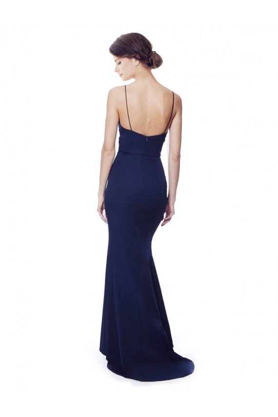 Sleeveless High Neck Stretch Crepe Navy Blue Long Formal Dress / Bridesmaid Dress Adelaide