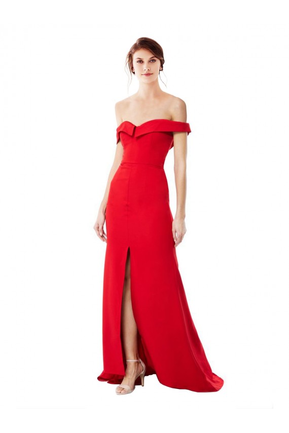 Sleeveless High Neck Stretch Crepe Red Long Bridesmaid Dress / Evening Dress Adelaide