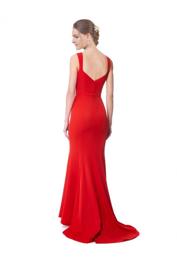 Sleeveless High Neck Stretch Crepe Red Long Formal Evening Gown / Prom Dress / Bridesmaid Dress Adelaide