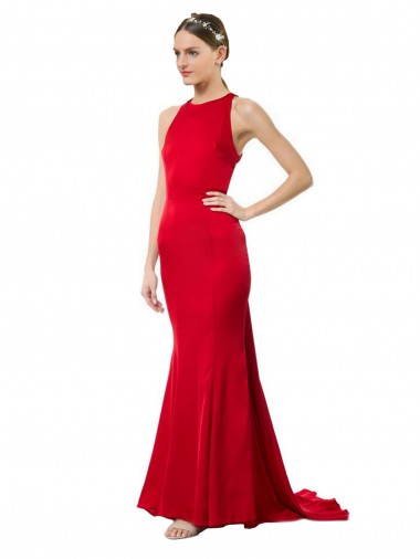 Sleeveless High Neck Stretch Crepe Red Long Formal Evening Gown / Bridesmaid Dress Adelaide