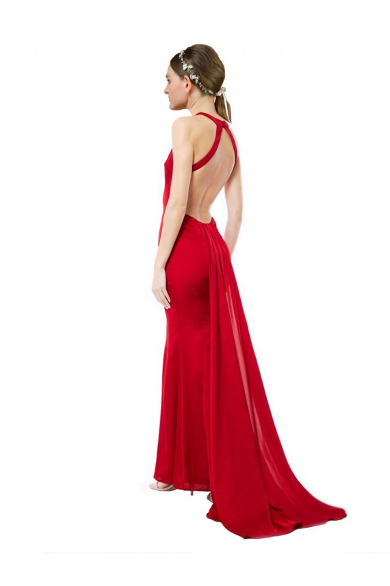 Sleeveless High Neck Stretch Crepe Red Long Formal Evening Gown / Bridesmaid Dress Adelaide