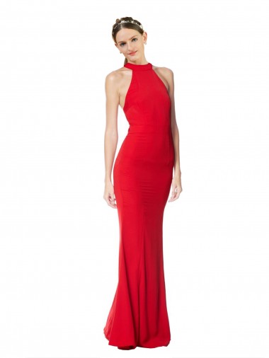 Sleeveless High Neck Stretch Crepe Red Long Prom Dress / Bridesmaid Dress Adelaide