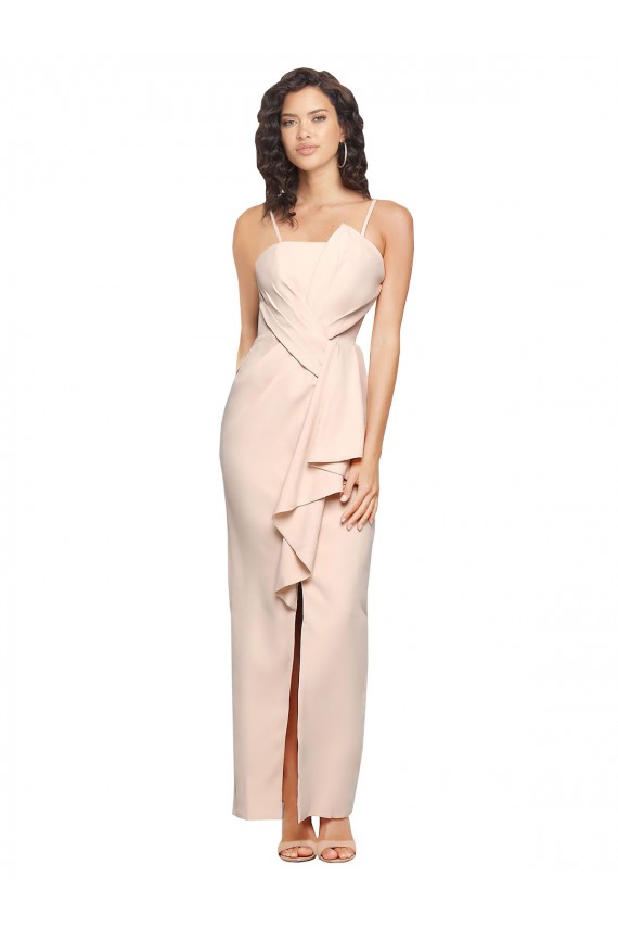 Sleeveless Strapless Stretch Crepe Nude Long Semi Formal Evening Dress / Prom Dress / Bridesmaid Dress Adelaide