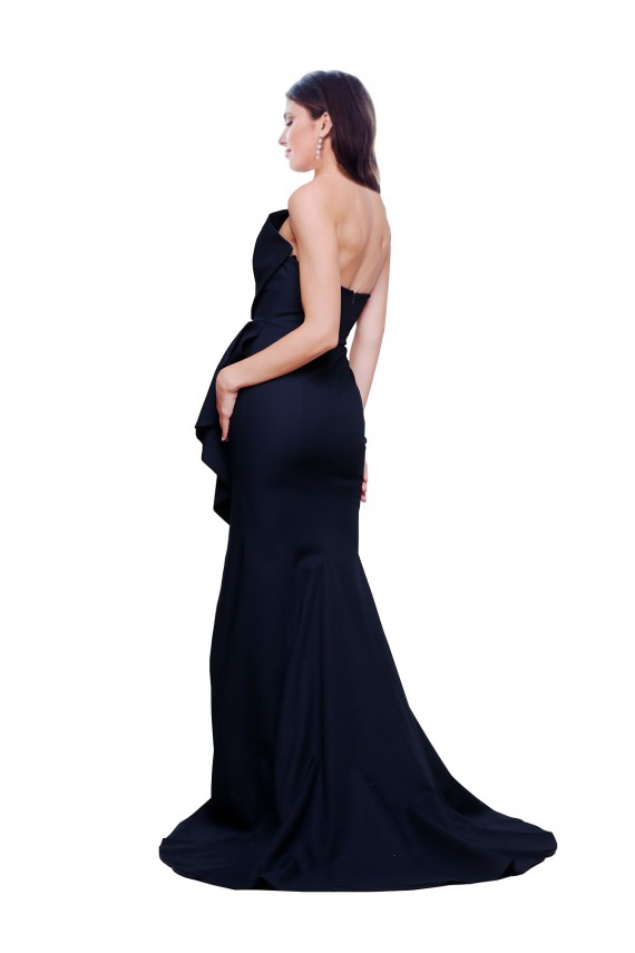 Sleeveless Strapless Stretch Crepe Dark Navy Sweep Train Semi Formal Evening Dress / Prom Dress / Bridesmaid Dress Adelaide