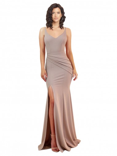 Sleeveless V-Neck Stretch Crepe Dusty Pink Long Black Tie Evening Gown / Prom Dress / Bridesmaid Dress Adelaide