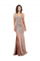 Sleeveless V-Neck Stretch Crepe Dusty Pink Long Black Tie Evening Gown / Prom Dress / Bridesmaid Dress Adelaide