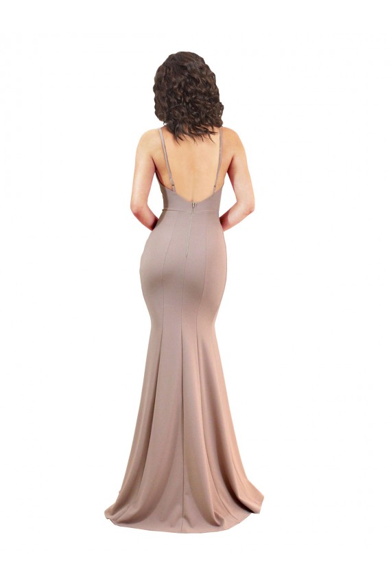 Sleeveless V-Neck Stretch Crepe Dusty Pink Long Black Tie Evening Gown / Prom Dress / Bridesmaid Dress Adelaide