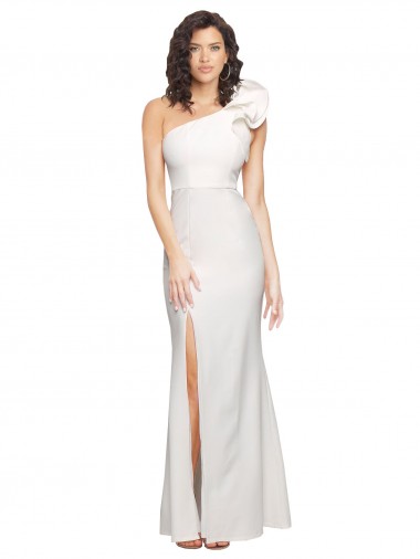 Sleeveless One Shoulder Stretch Crepe Ivory Long Formal Evening Gown / Prom Dress / Bridesmaid Dress Adelaide