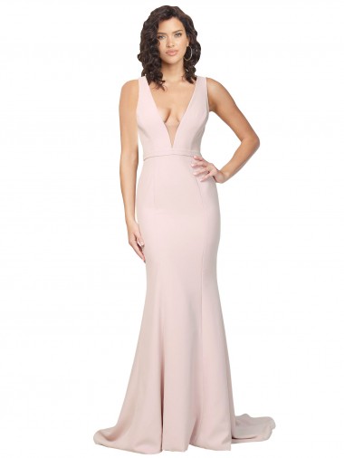 Sleeveless V-Neck Stretch Crepe Pink Sweep Train Black Tie Evening Gown / Prom Dress / Bridesmaid Dress Adelaide