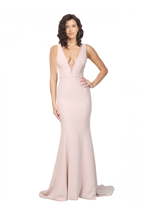 Sleeveless V-Neck Stretch Crepe Pink Sweep Train Black Tie Evening Gown / Prom Dress / Bridesmaid Dress Adelaide