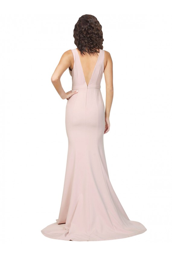 Sleeveless V-Neck Stretch Crepe Pink Sweep Train Black Tie Evening Gown / Prom Dress / Bridesmaid Dress Adelaide