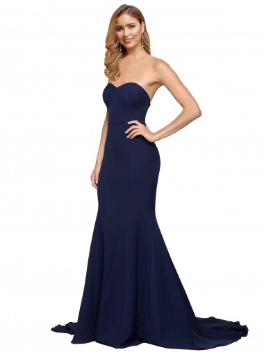 Sleeveless Sweetheart Stretch Crepe Dark Navy Sweep Train Formal Evening Gown / Prom Dress / Bridesmaid Dress Adelaide