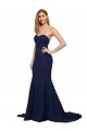 Sleeveless Sweetheart Stretch Crepe Dark Navy Sweep Train Formal Evening Gown / Prom Dress / Bridesmaid Dress Adelaide