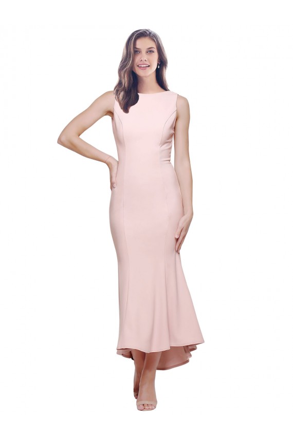 Sleeveless High Neck Stretch Crepe Pink Midi Length High Low Evening Gown / Prom Dress / Bridesmaid Dress Adelaide