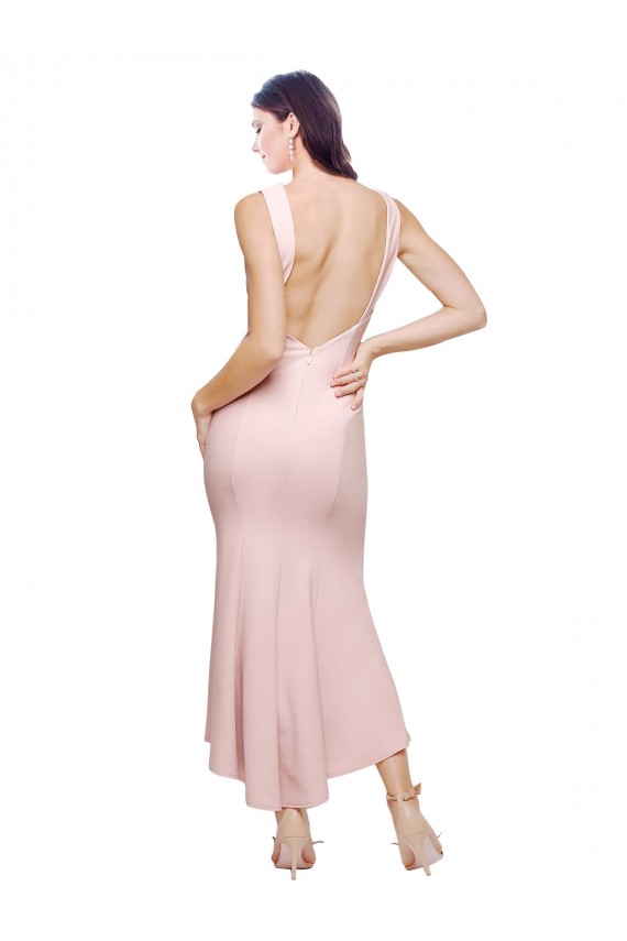 Sleeveless High Neck Stretch Crepe Pink Midi Length High Low Evening Gown / Prom Dress / Bridesmaid Dress Adelaide