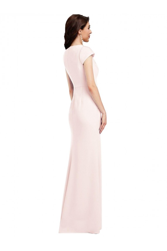 Cap Sleeves V-Neck Stretch Crepe Pink Long Formal Evening Gown / Prom Dress / Bridesmaid Dress Adelaide