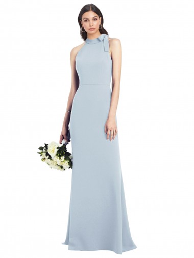 Sleeveless High Neck Stretch Crepe Light Sky Blue Long Semi Formal Evening Dress / Prom Dress / Bridesmaid Dress Adelaide
