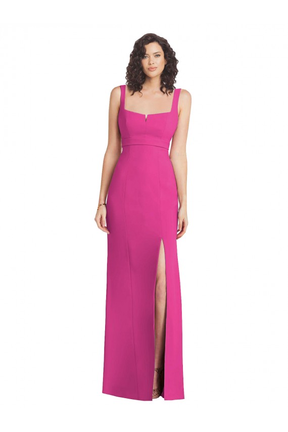Sleeveless Square Neck Stretch Crepe Fuchsia Long Semi Formal Evening Dress / Prom Dress / Bridesmaid Dress Adelaide