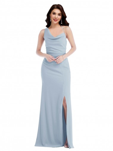 Sleeveless One Shoulder Stretch Crepe Light Sky Blue Long Formal Dress / Bridesmaid Dress Adelaide