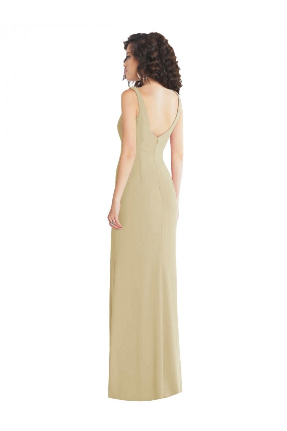 Sleeveless Square Neck Stretch Crepe Champagne Long Formal Evening Gown / Prom Dress / Bridesmaid Dress Adelaide