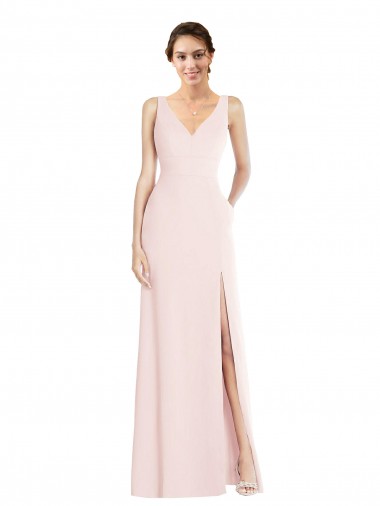 Sleeveless V-Neck Stretch Crepe Pink Long Black Tie Evening Dress / Prom Dress / Bridesmaid Dress Adelaide
