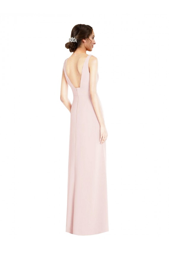 Sleeveless V-Neck Stretch Crepe Pink Long Black Tie Evening Dress / Prom Dress / Bridesmaid Dress Adelaide