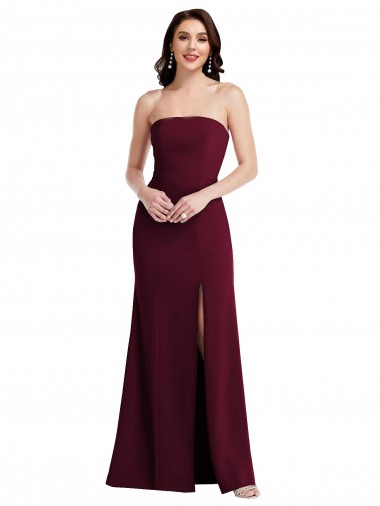 Sleeveless Strapless Stretch Crepe Burgundy Gold Long Semi Formal Evening Dress / Prom Dress / Bridesmaid Dress Adelaide