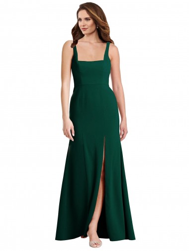Sleeveless Square Neck Stretch Crepe Midnight Green Long Semi Formal Evening Dress / Prom Dress / Bridesmaid Dress Adelaide