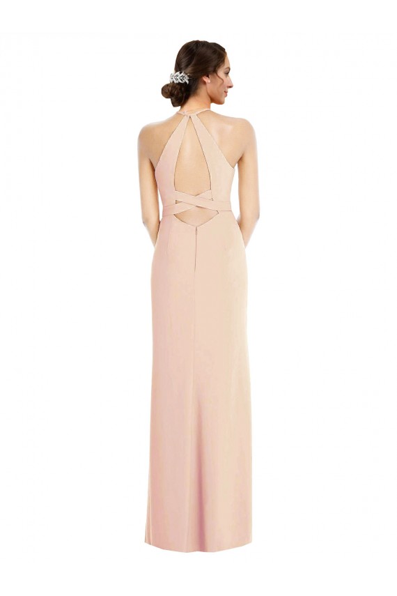 Sleeveless Halter Neck Stretch Crepe Nude Long Formal Evening Gown / Prom Dress / Bridesmaid Dress Adelaide