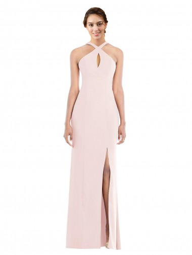 Sleeveless Halter Neck Stretch Crepe Pink Long Formal Evening Gown / Prom Dress / Bridesmaid Dress Adelaide