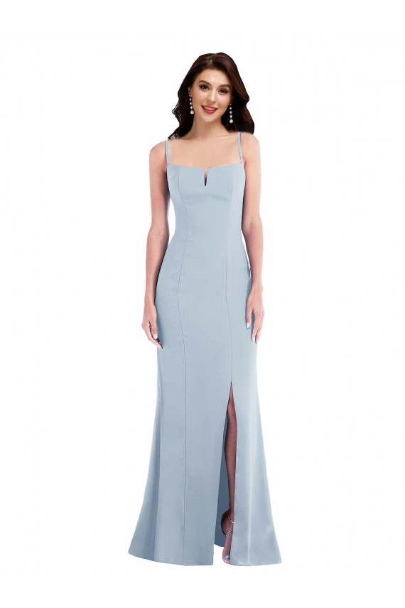 Sleeveless Spaghetti Straps Stretch Crepe Light Sky Blue Long Formal Evening Gown / Prom Dress / Bridesmaid Dress Adelaide