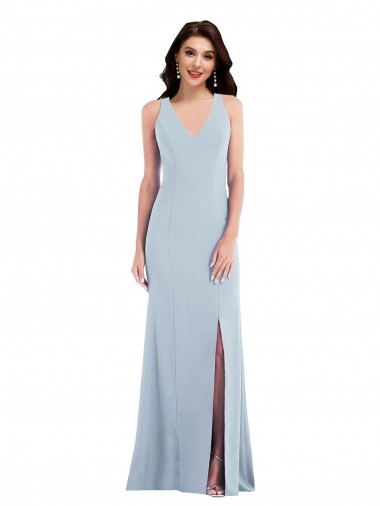 Sleeveless V-Neck Stretch Crepe Light Sky Blue Long Evening Dress / Bridesmaid Dress Adelaide