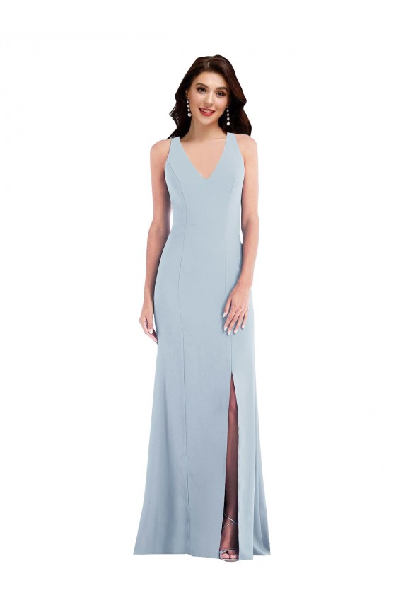 Sleeveless V-Neck Stretch Crepe Light Sky Blue Long Evening Dress / Bridesmaid Dress Adelaide