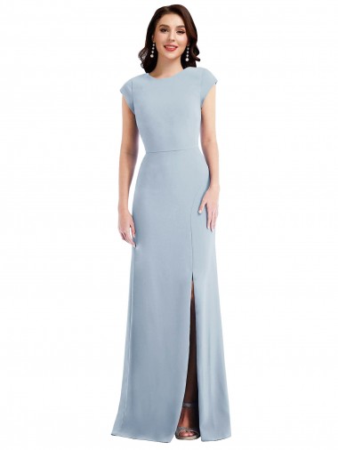 Cap Sleeves Stretch Crepe Light Sky Blue Long Formal Evening Gown / Prom Dress / Bridesmaid Dress Adelaide