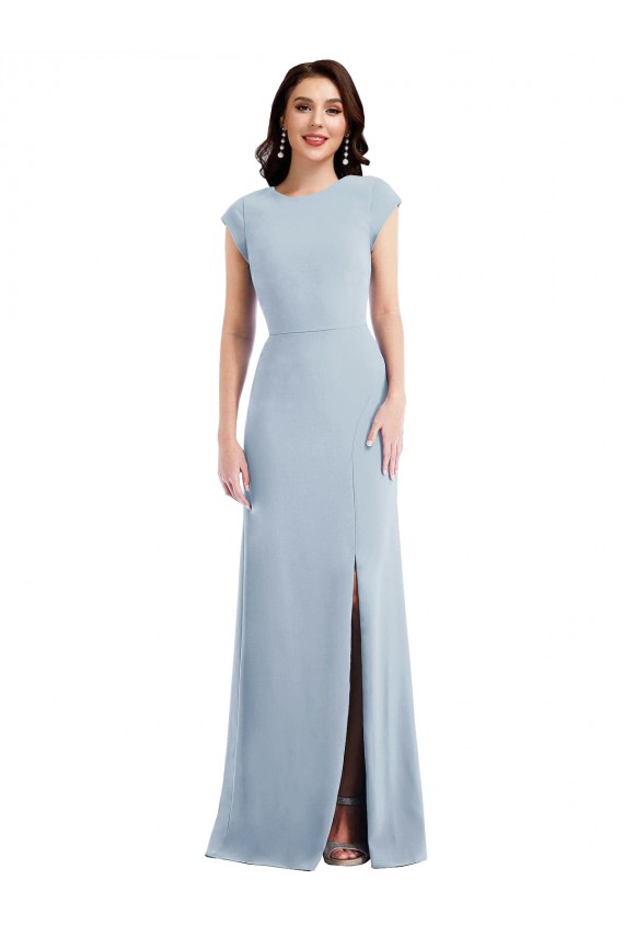 Cap Sleeves Stretch Crepe Light Sky Blue Long Formal Evening Gown / Prom Dress / Bridesmaid Dress Adelaide
