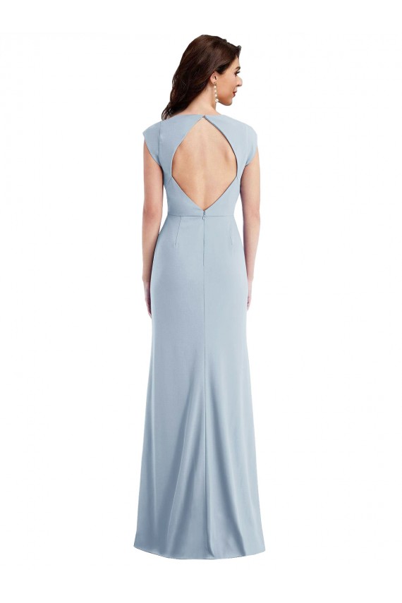 Cap Sleeves Stretch Crepe Light Sky Blue Long Formal Evening Gown / Prom Dress / Bridesmaid Dress Adelaide