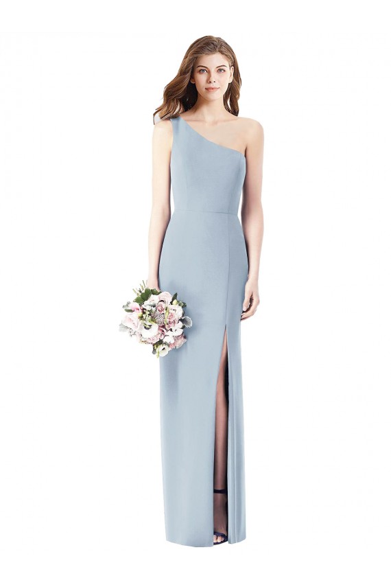 Sleeveless One Shoulder Stretch Crepe Light Sky Blue Long Semi Formal Evening Dress / Prom Dress / Bridesmaid Dress Adelaide