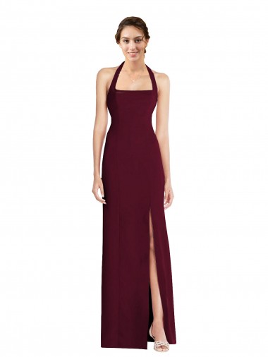 Sleeveless Halter Neck Stretch Crepe Burgundy Gold Long Semi Formal Evening Dress / Prom Dress / Bridesmaid Dress Adelaide
