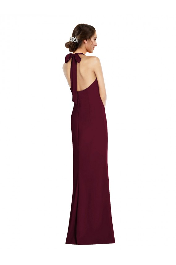 Sleeveless Halter Neck Stretch Crepe Burgundy Gold Long Semi Formal Evening Dress / Prom Dress / Bridesmaid Dress Adelaide