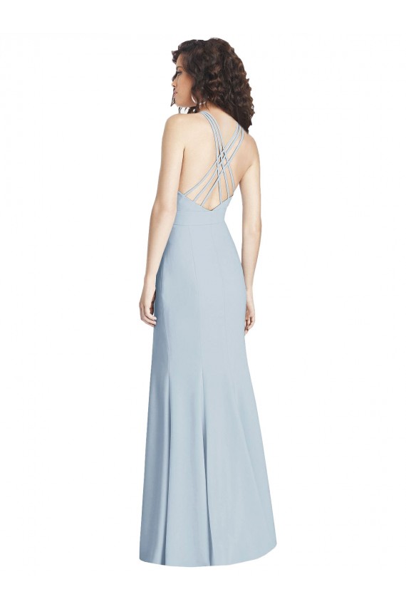 Sleeveless Halter Neck Stretch Crepe Light Sky Blue Long Evening Dress / Bridesmaid Dress Adelaide