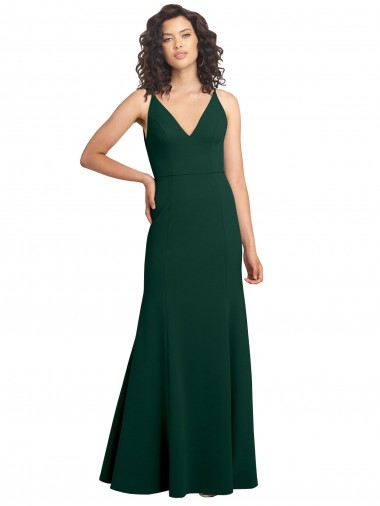 Sleeveless V-Neck Stretch Crepe Midnight Green Long Formal Dress / Bridesmaid Dress Adelaide