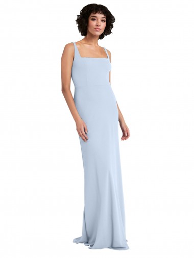 Sleeveless Square Neck Stretch Crepe Light Sky Blue Long Prom Dress / Bridesmaid Dress Adelaide