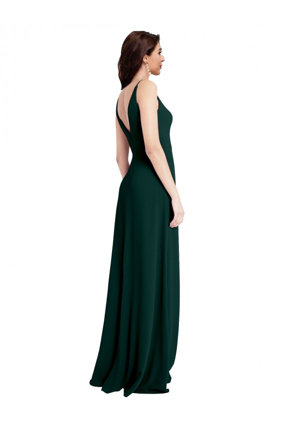 Sleeveless V-Neck Stretch Crepe Midnight Green Long Formal Evening Gown / Prom Dress / Bridesmaid Dress Adelaide