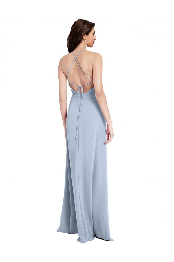 Sleeveless High Neck Stretch Crepe Light Sky Blue Sheath Long Formal Evening Gown / Prom Dress / Bridesmaid Dress Adelaide