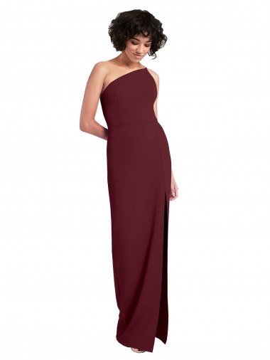 Sleeveless One Shoulder Stretch Crepe Burgundy Gold Long Formal Evening Gown / Prom Dress / Bridesmaid Dress Adelaide