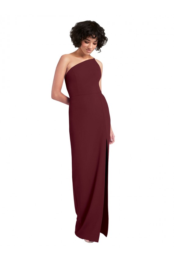 Sleeveless One Shoulder Stretch Crepe Burgundy Gold Long Formal Evening Gown / Prom Dress / Bridesmaid Dress Adelaide