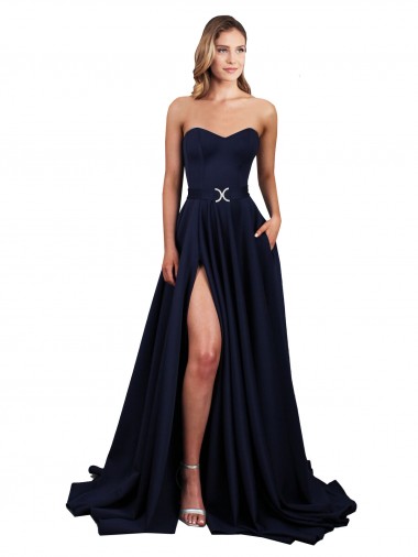 Sleeveless High Neck Stretch Crepe Dark Navy Long Formal Dress / Bridesmaid Dress Adelaide