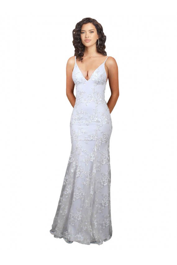 Sleeveless High Neck Stretch Crepe & Sequin Tulle White Long Formal Evening Gown / Prom Dress / Bridesmaid Dress Adelaide